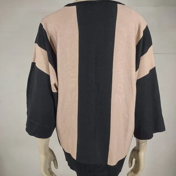 Magaschoni black tan beige blend crew neck pullover sweater ladies XL X-Large - Picture 4 of 7